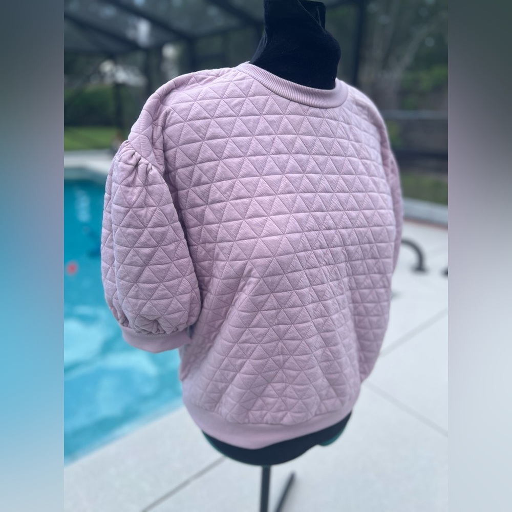 Quilted Pink Puff Sleeve Sweatshirt